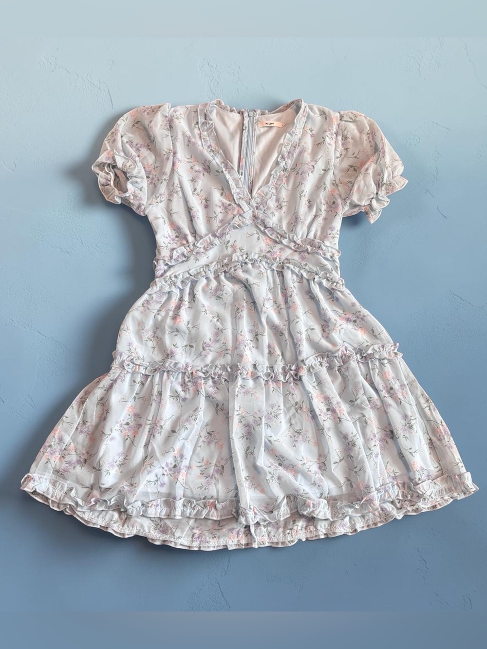 Mi Ami Floral Ruffle Mini Dress Womens Small Blue Cottagecore